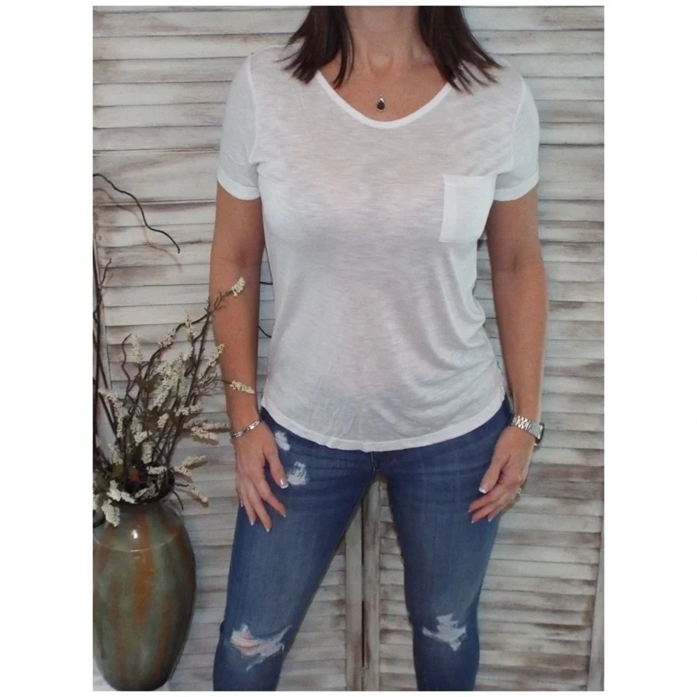 Burnout Melange Tissue Scoop Shirt Tee White 1120 - Picture 6 of 7